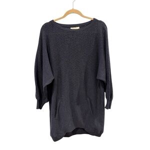 MICAELA GREG Knitted Notched Hem Long Sweater With Front Pockets, Wool, Size S/M